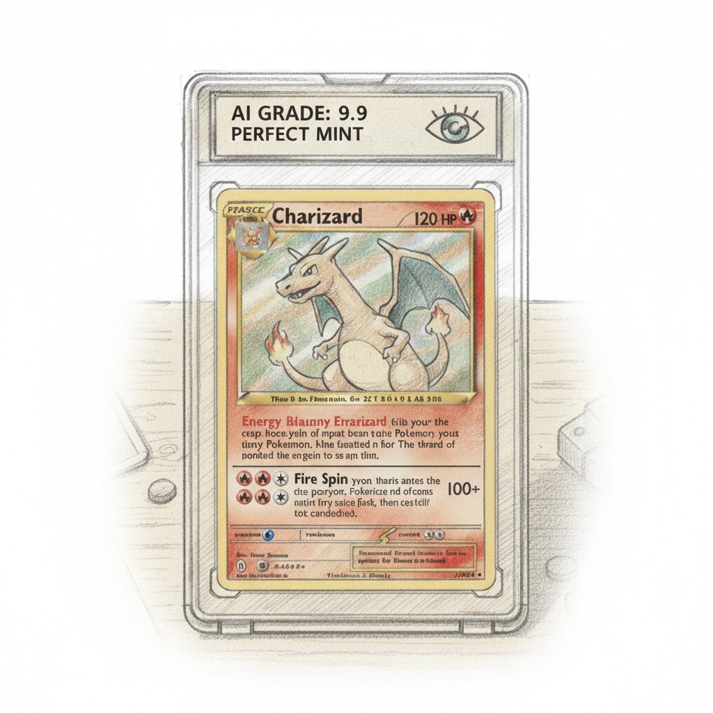 Pokémon Charizard card being analyzed by Cardsnipe AI grading